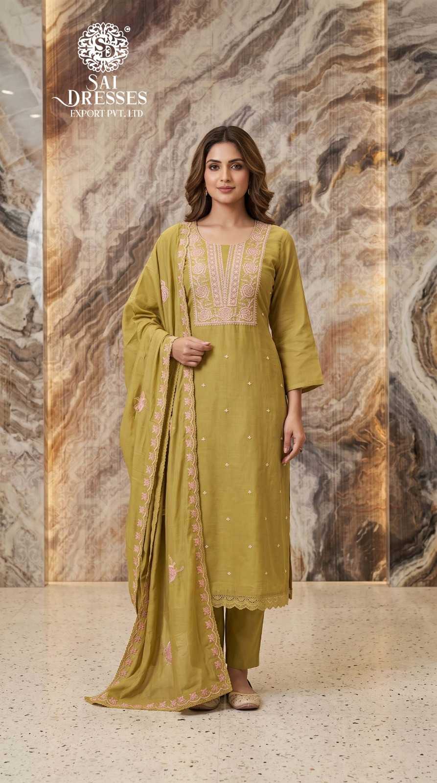 PREMIUM CONTRAST FLORAL EMBROIDERED STRAIGHT KURTA WITH MATCHING PANT AND BORDER DUPATTA