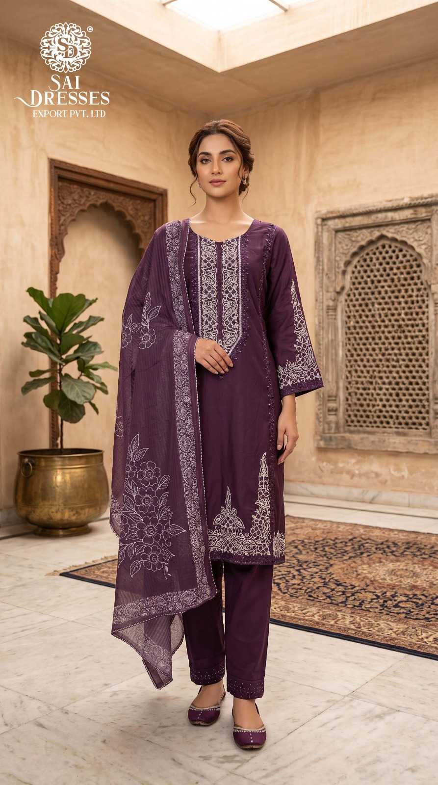 PREMIUM PLUM PURPLE FLORAL PRINT STRAIGHT KURTA WITH PANT & PRINTED DUPATTA SET