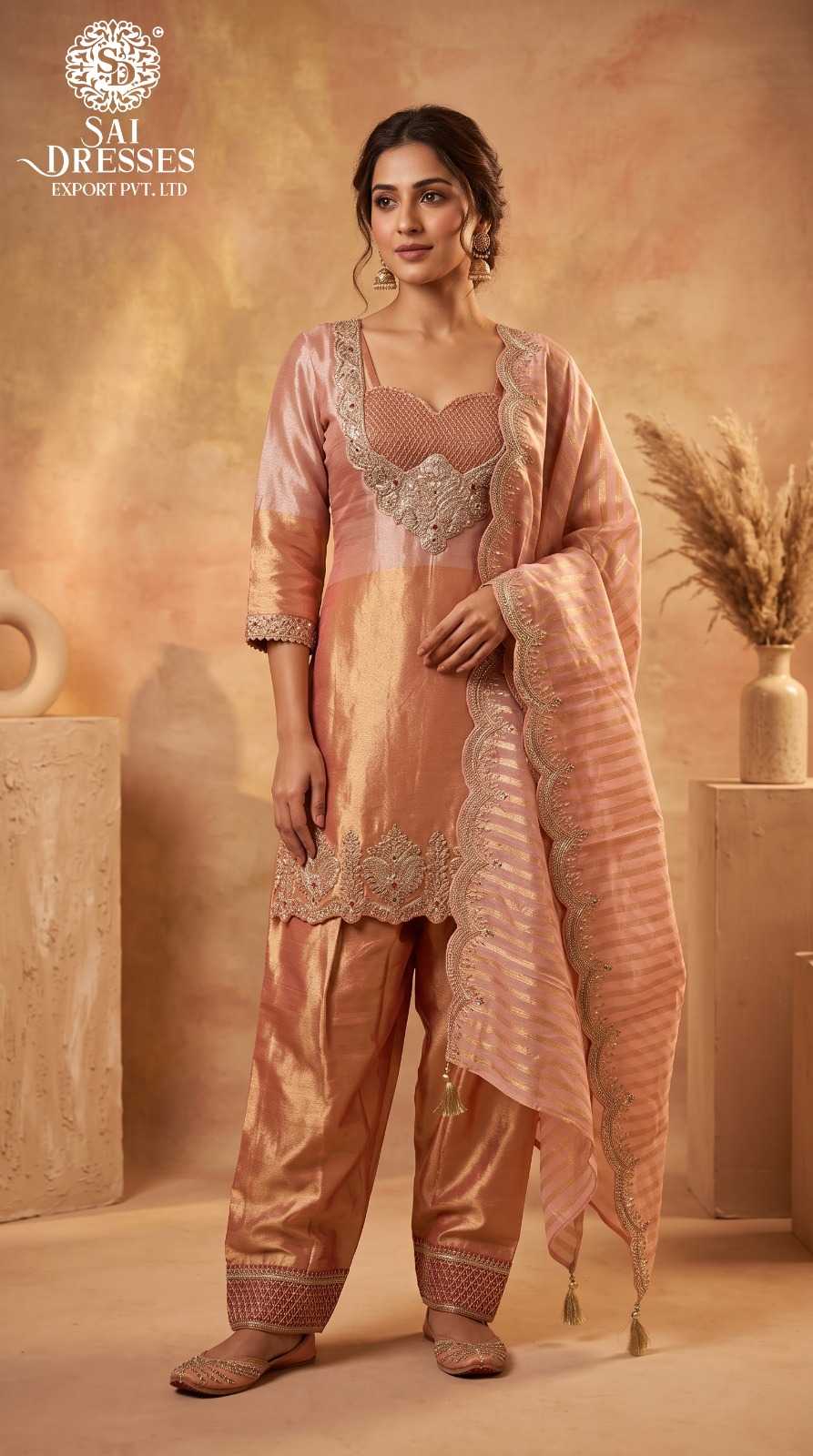 CREAM & RED GIRAAF FABRIC HEAVY EMBROIDERED 3 PIECE SUIT SET