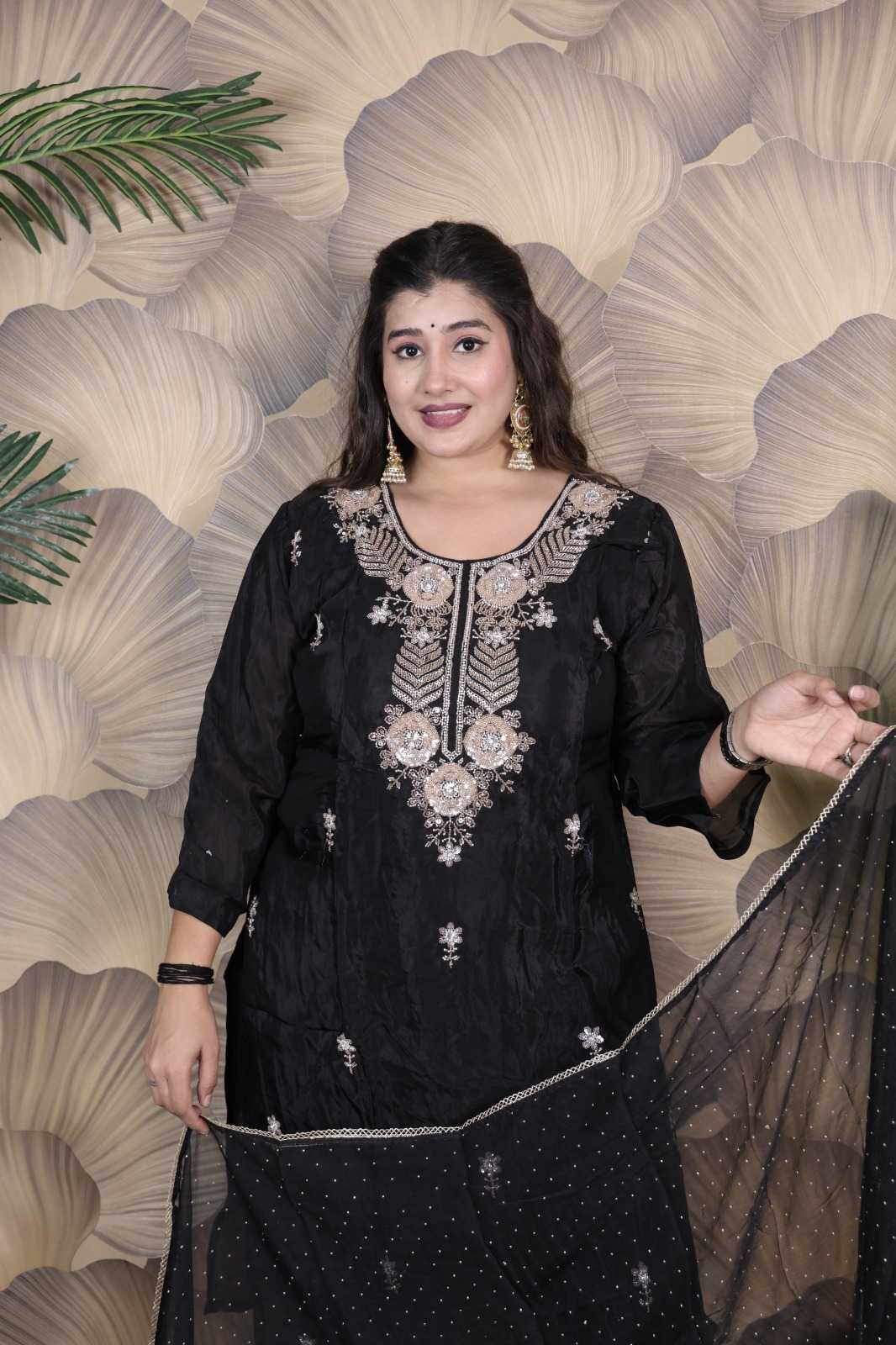 GLASS ORGANZA HEAVY DIAMOND WORK TOP BOTTOM DUPATTA SET