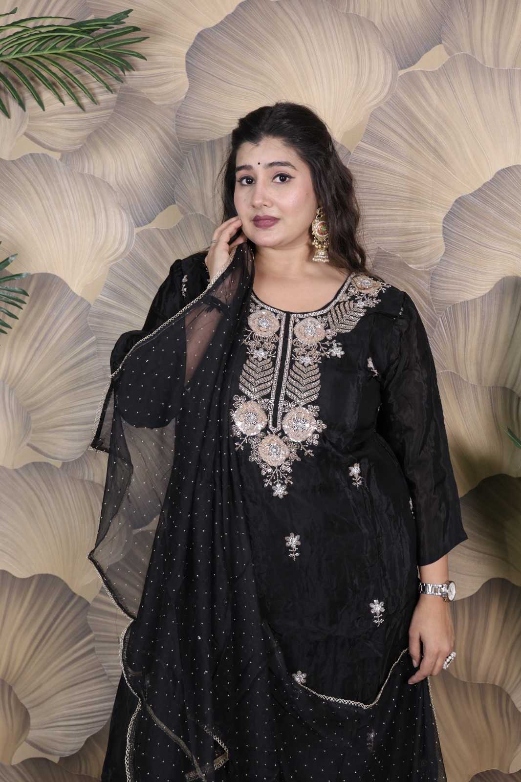 GLASS ORGANZA HEAVY DIAMOND WORK TOP BOTTOM DUPATTA SET