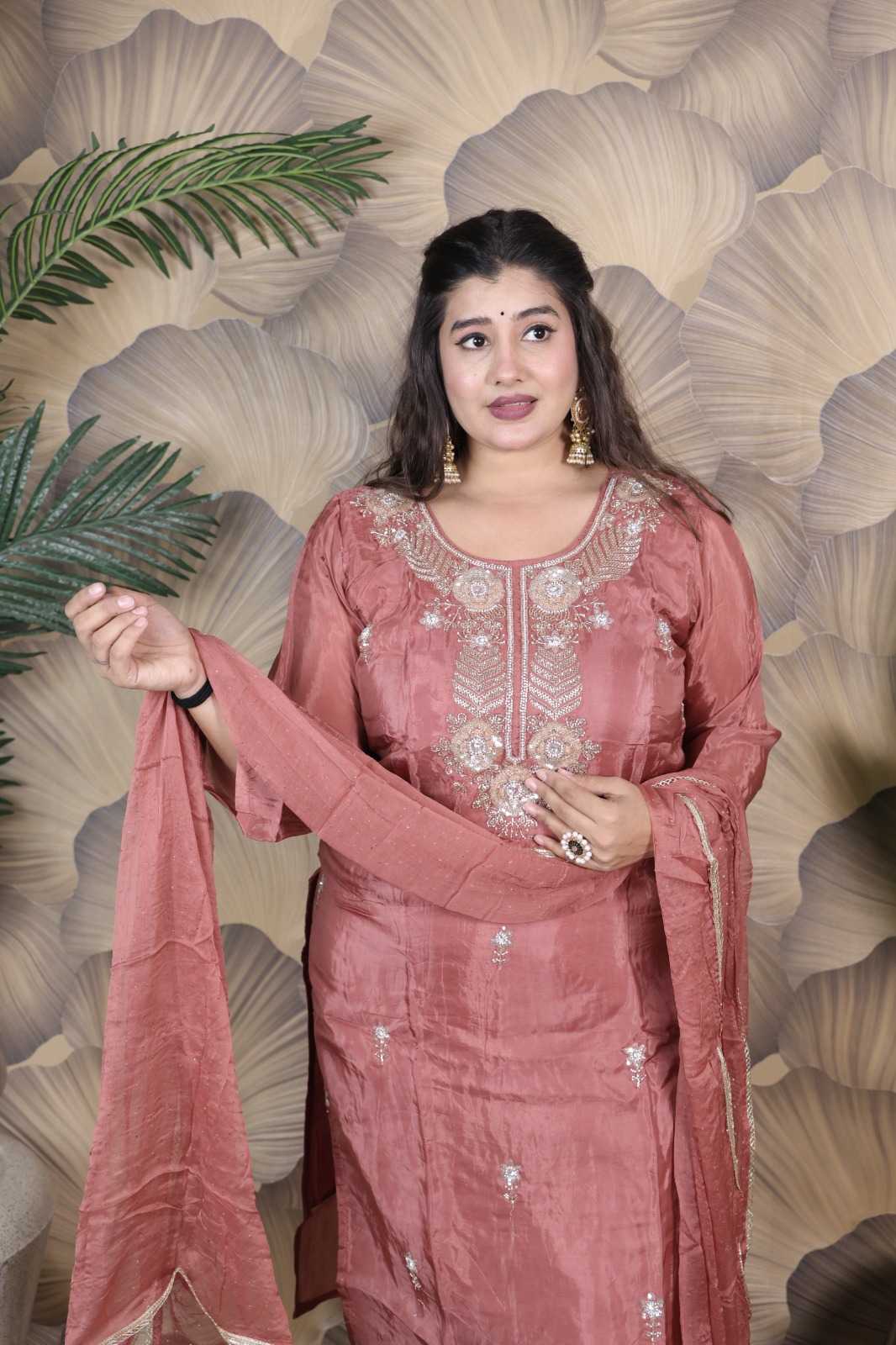 GLASS ORGANZA HEAVY SEQUENCE & DIAMOND WORK ETHNIC SET