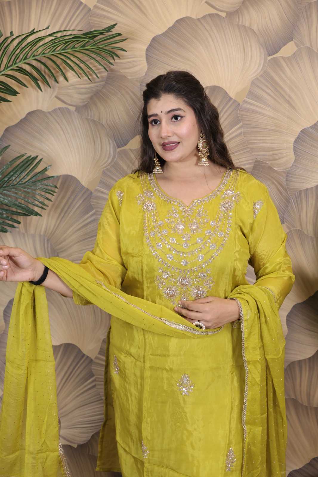 GLASS ORGANZA PREMIUM SEQUIN DIAMOND WORK ETHNIC SUIT SET