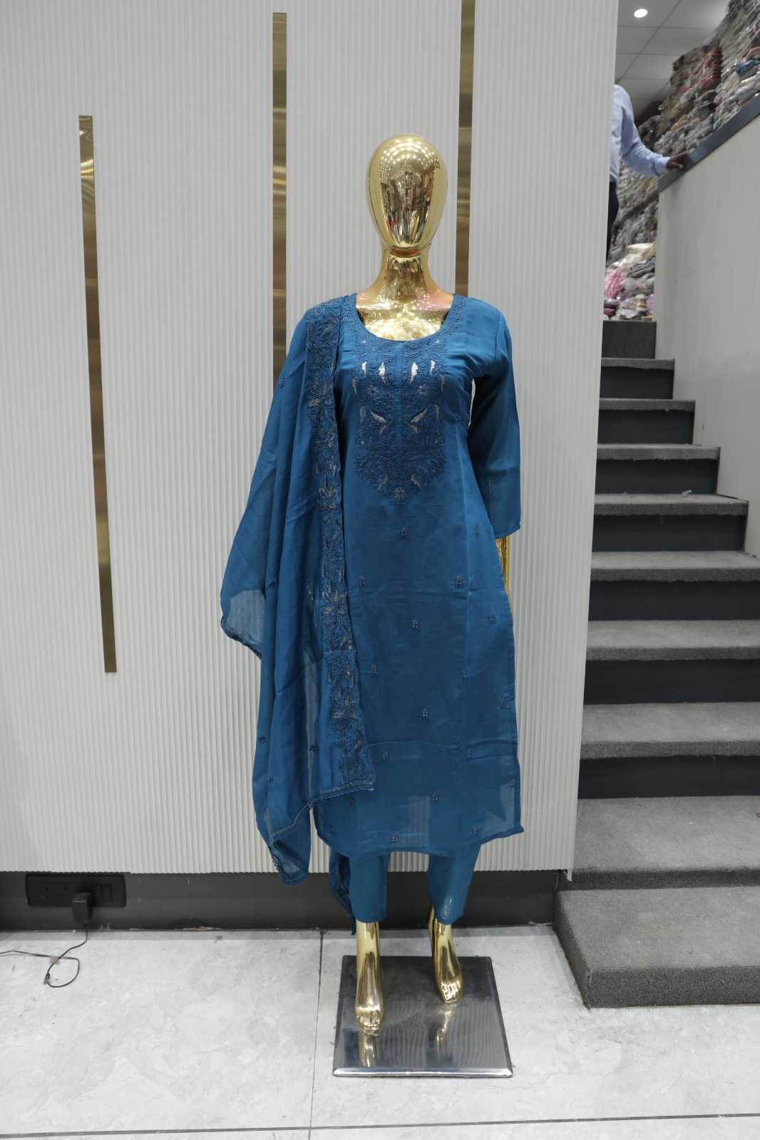 MAL CHANDERI HEAVY EMBROIDERY & CUT WORK ETHNIC SET
