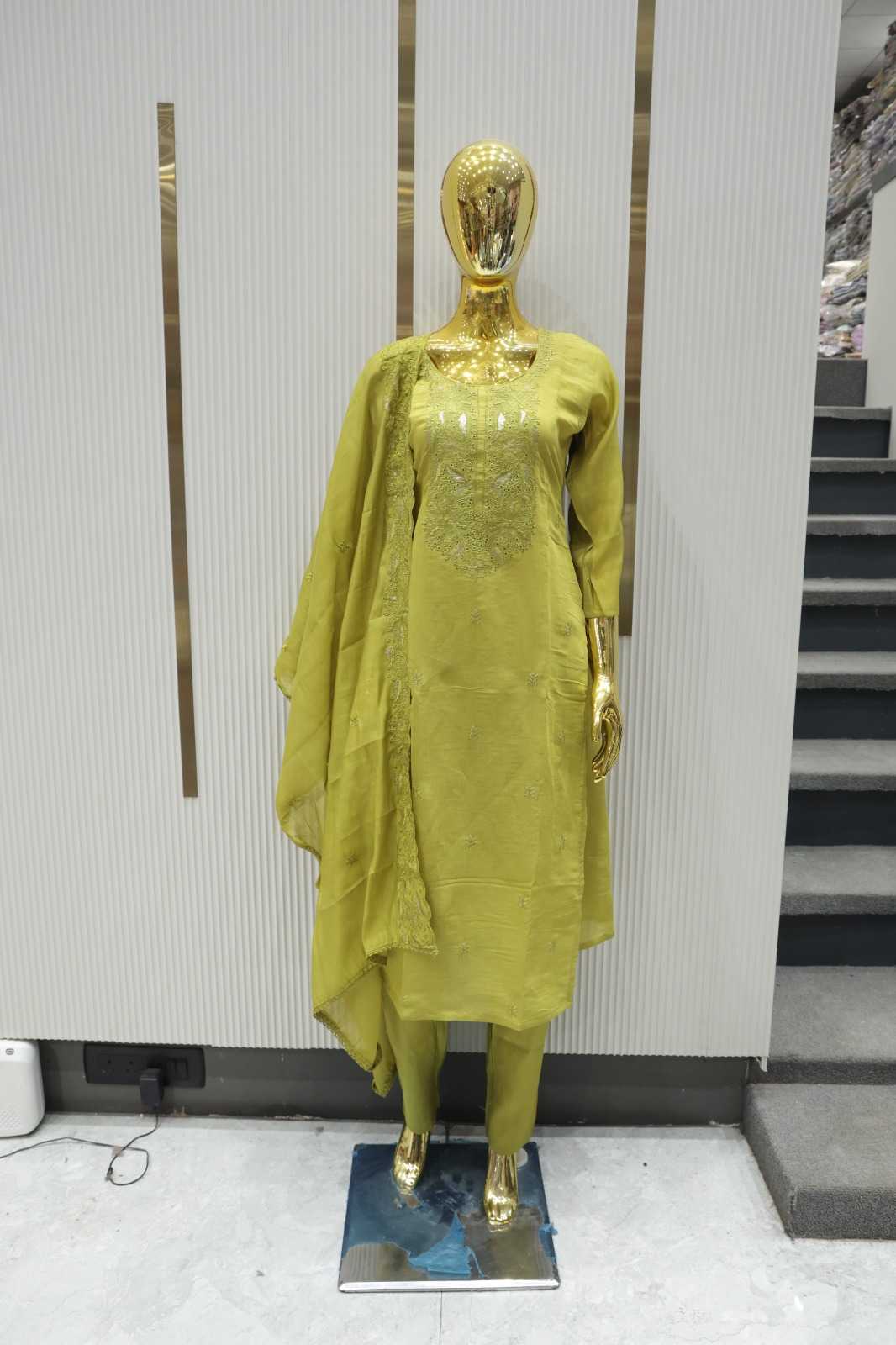 MAL CHANDERI HEAVY EMBROIDERY & CUT WORK ETHNIC SET