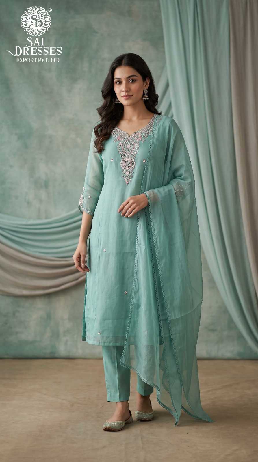 MINT GREEN MAL CHANDERI SUIT SET