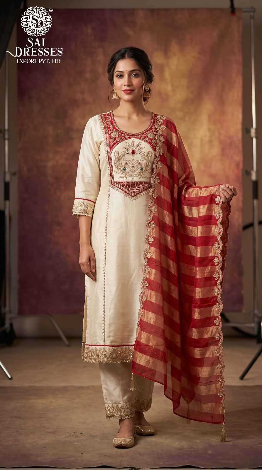 PEACH PINK GIRAAF FABRIC HEAVY BITS EMBROIDERED 3 PIECE SUIT SET