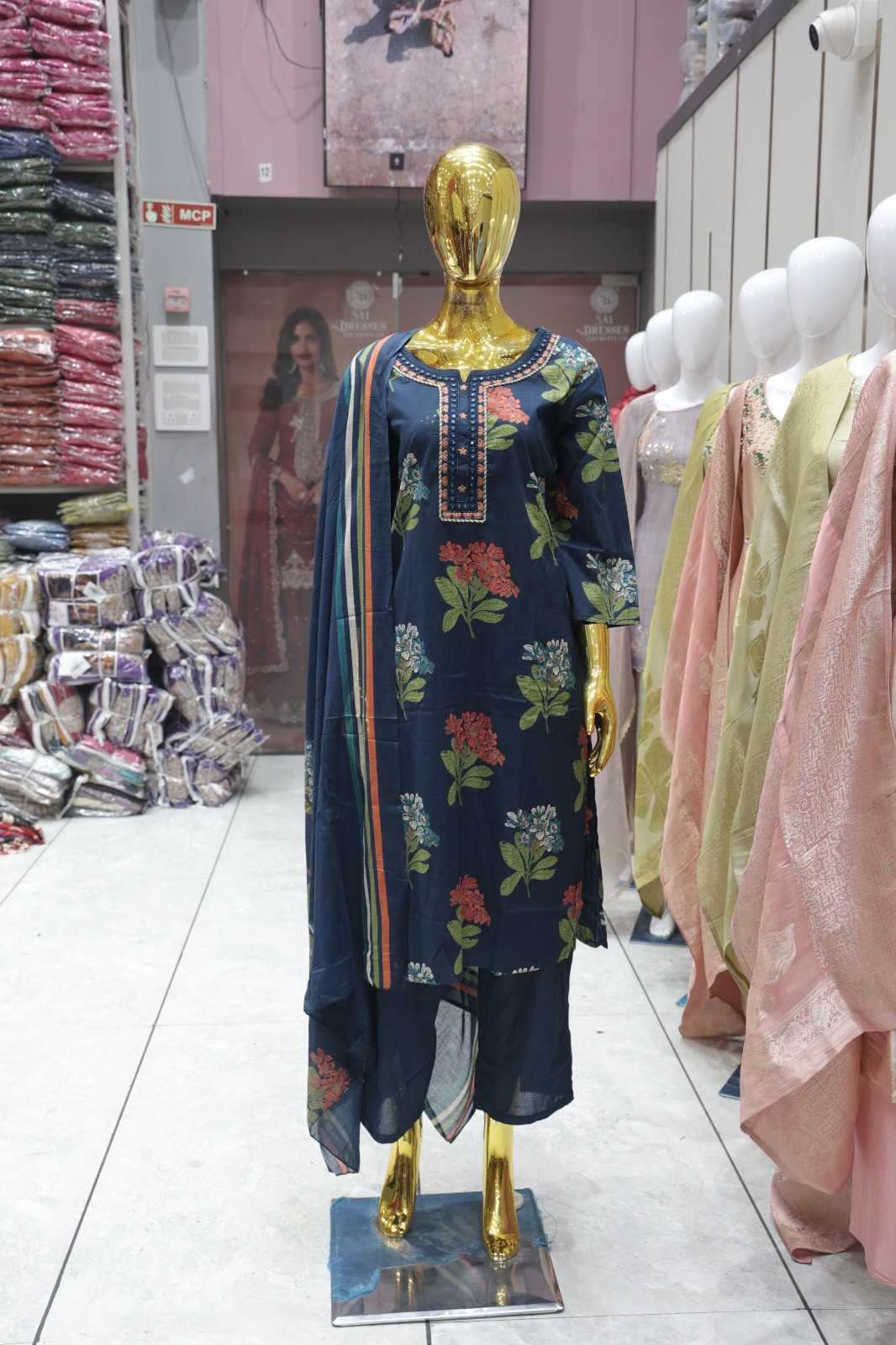 PURE COTTON DIGITAL PRINT EMBROIDERED 3 PIECE ETHNIC SET