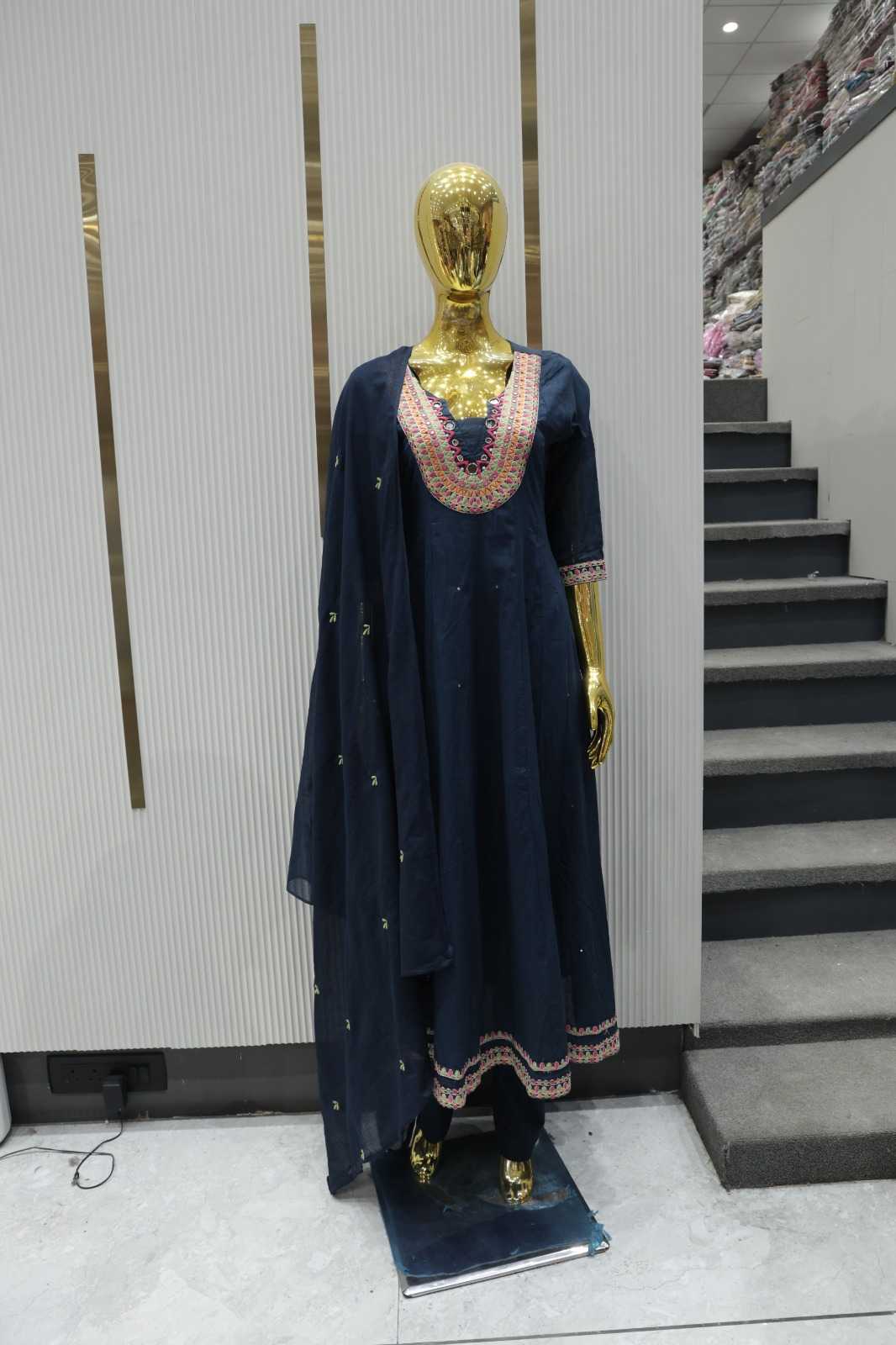 PURE COTTON EMBROIDERED MIRROR WORK 3 PIECE SUIT SET