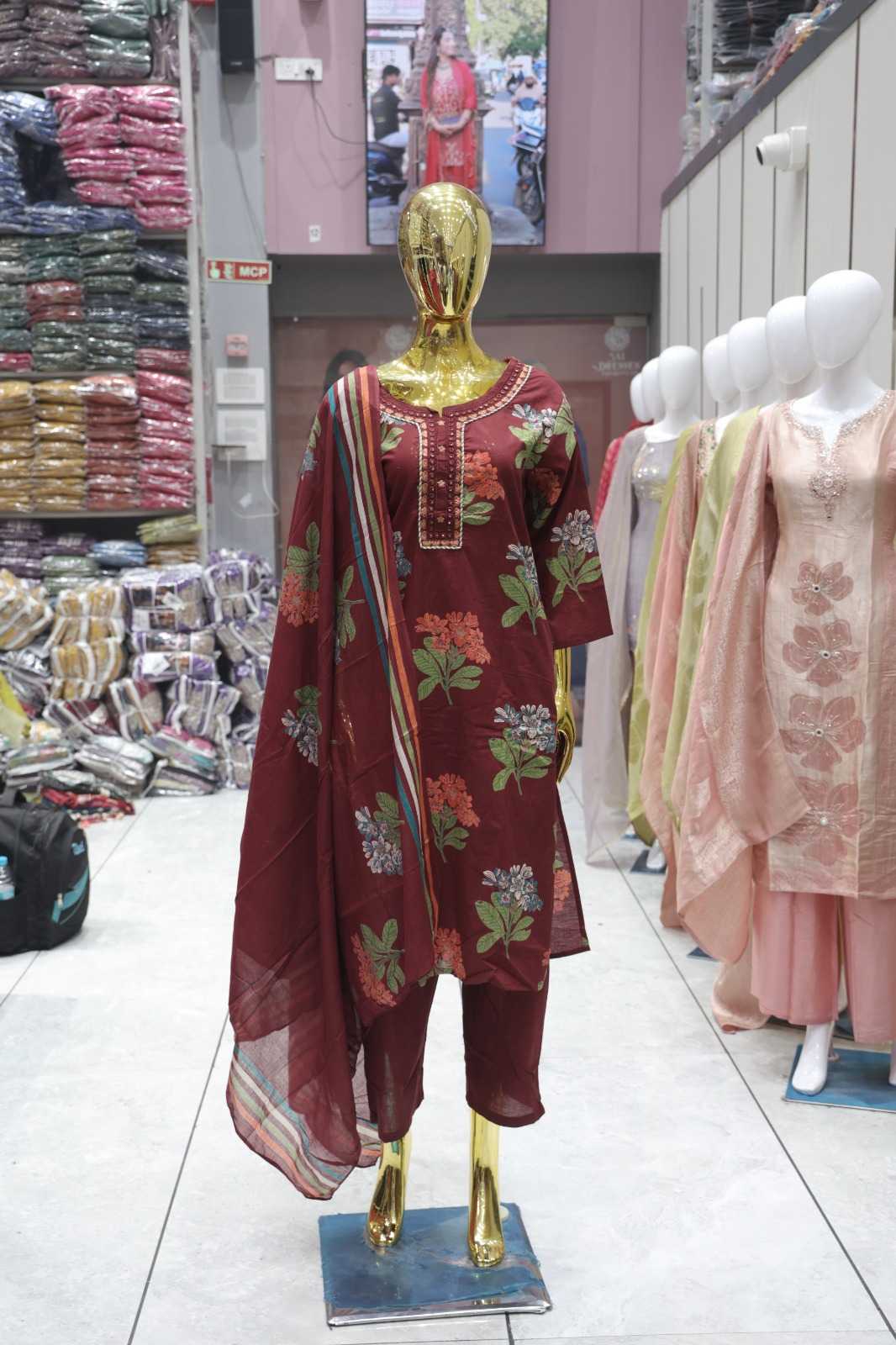 PURE COTTON HEAVY EMBROIDERED PRINTED LADIES ETHNIC SET