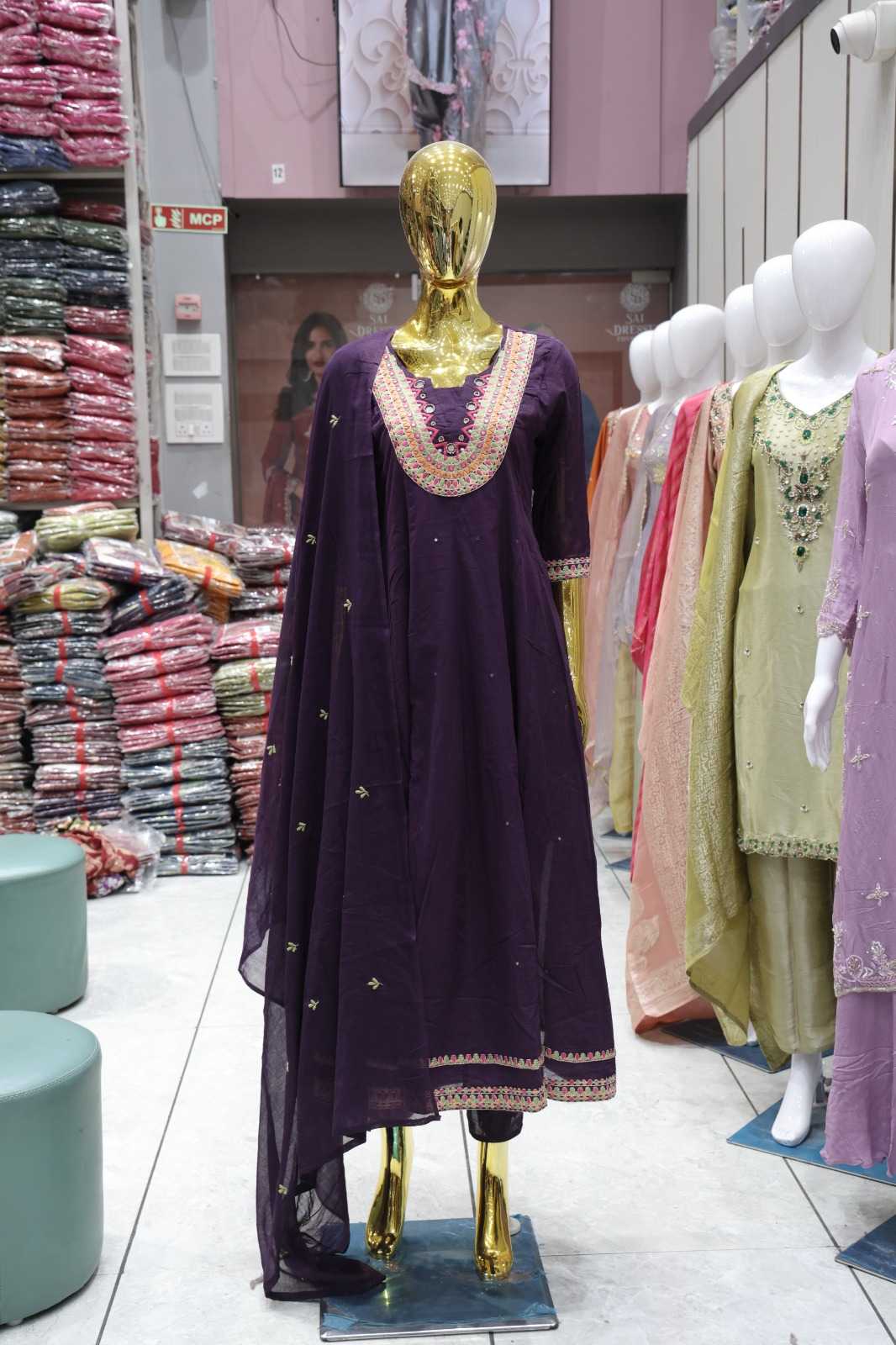 PURE COTTON HEAVY EMBROIDERY SLEEVE & MIRROR WORK SUIT