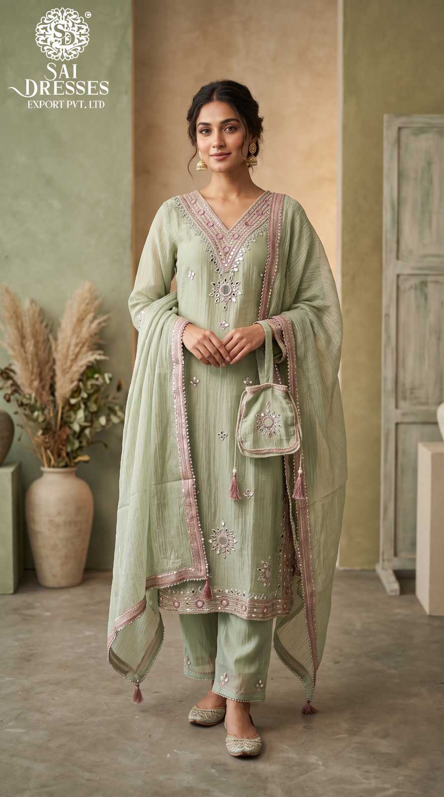 SALSA FABRIC HEAVY GOTA PATTI MIRROR WORK ETHNIC SET