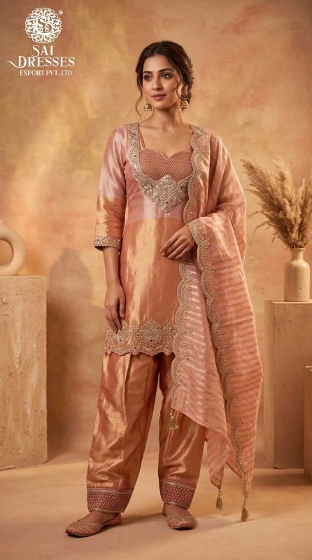 CREAM & RED GIRAAF FABRIC HEAVY EMBROIDERED 3 PIECE SUIT SET
