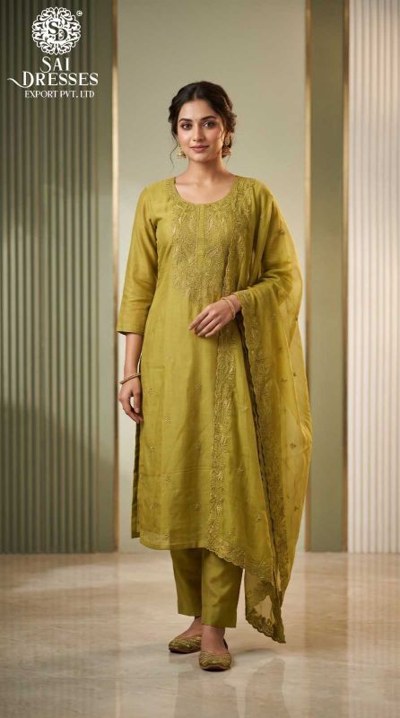 MAL CHANDERI EMBROIDERED CUT WORK 3 PIECE ETHNIC SET