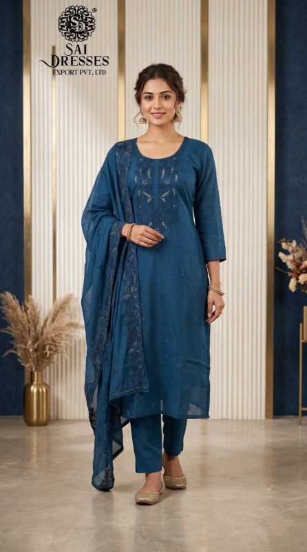 MAL CHANDERI HEAVY EMBROIDERY & CUT WORK ETHNIC SET