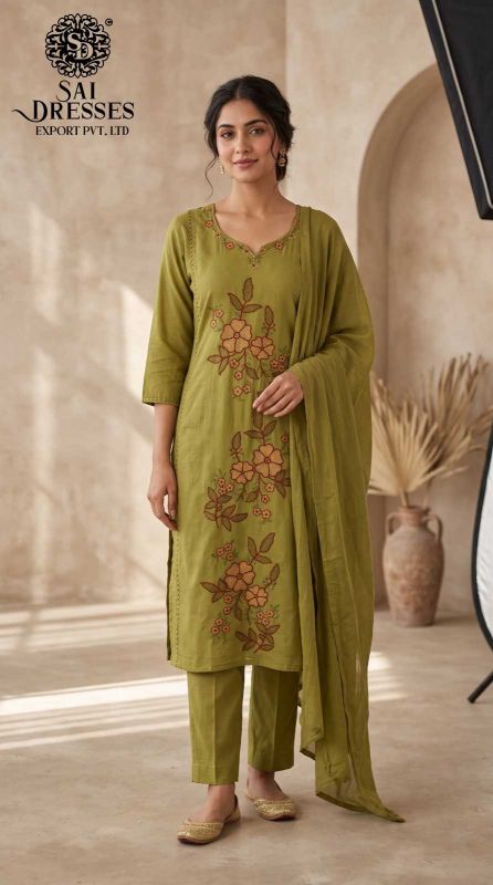 PURE COTTON DESIGNER EMBROIDERED LADIES 3 PIECE SET