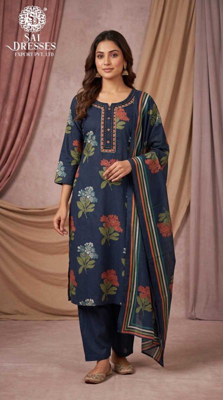 PURE COTTON DIGITAL PRINT EMBROIDERED 3 PIECE ETHNIC SET