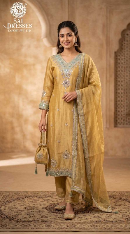 SALSA FABRIC HEAVY GOTA PATTI MIRROR WORK ETHNIC  YELLOW 