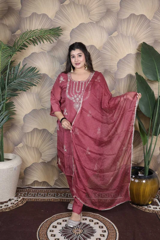 GLASS ORGANZA HEAVY BITS WORK WITH CHIFFON DUPATTA SET
