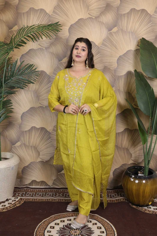 GLASS ORGANZA PREMIUM SEQUIN DIAMOND WORK ETHNIC SUIT SET