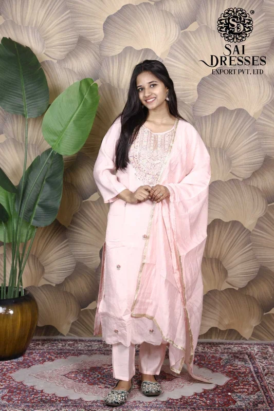 LIGHT PINK MAL CHANDERI HEAVY EMBROIDERY SUIT SET