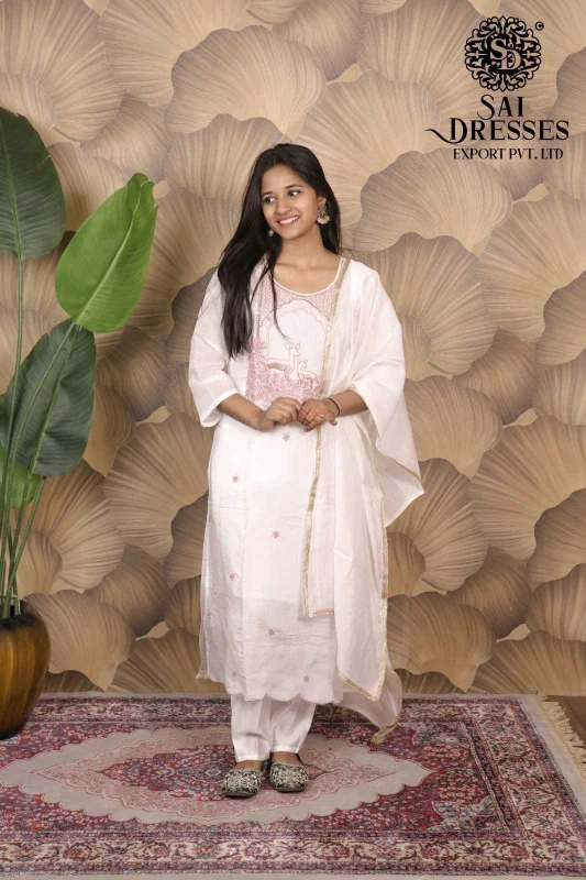 MAL CHANDERI EMBROIDERED SEQUIN WORK LADIES SUIT SET