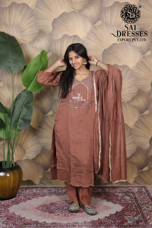 MAL CHANDERI HEAVY EMBROIDERY & SEQUIN WORK DESIGNER SUIT SET