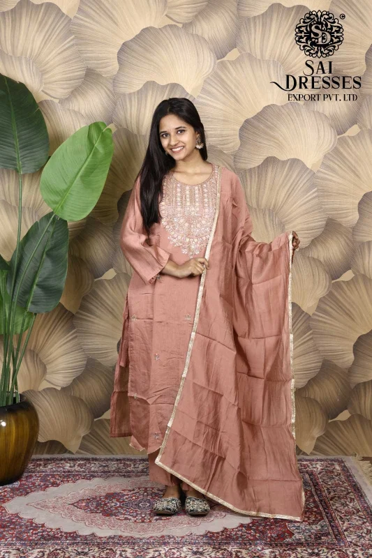 MAL CHANDERI HEAVY SEQUIN & MOTI WORK LADIES SUIT SET