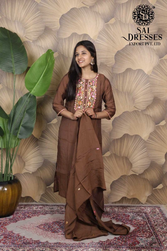 MAL CHANDERI HEAVY SEQUIN & THREAD WORK LADIES SUIT SET