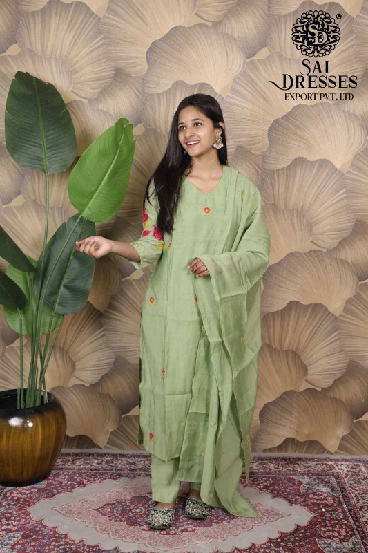 MAL CHANDERI HEAVY THREAD SEQUIN & SLEEVE WORK SUIT SET