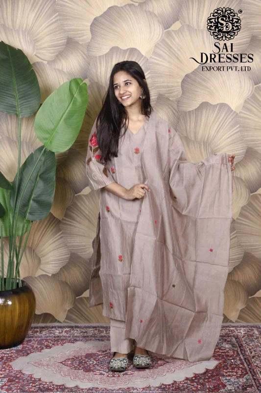 MAL CHANDERI HEAVY THREAD & SLEEVE WORK DESIGNER SUIT SET