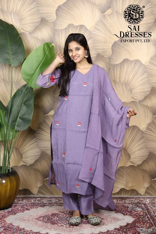MAL CHANDERI HEAVY THREAD WORK LADIES SUIT SET WITH DUPATTA