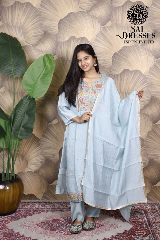 MAL CHANDERI MOTI & SEQUIN WORK LADIES SUIT SET